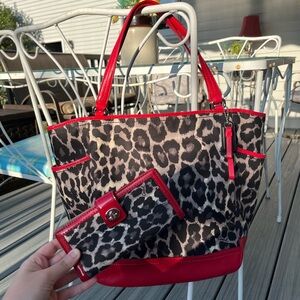 Coach Leopard and Red Tote Handbag